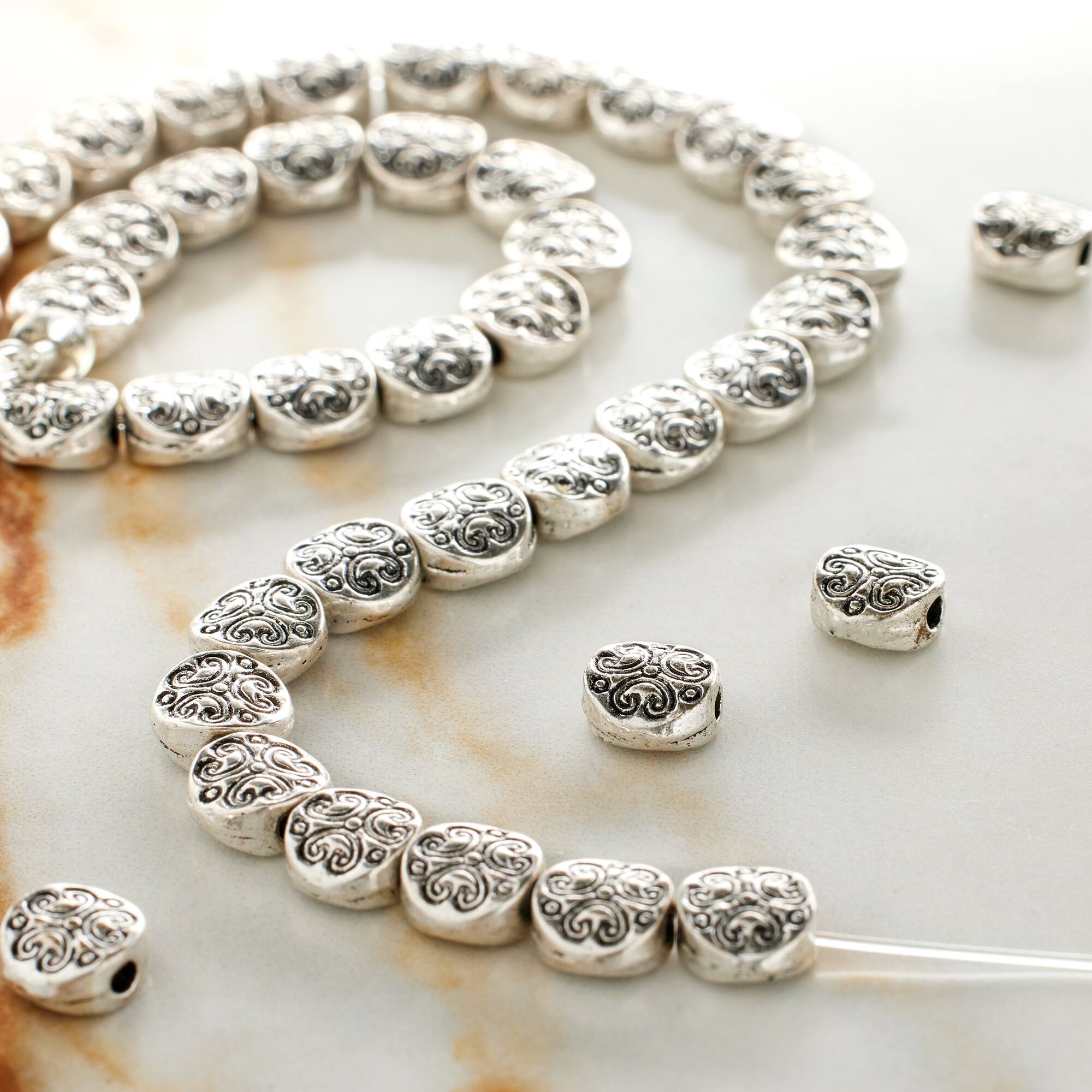 Silver Plated Lentil Beads, 6mm by Bead Landing™